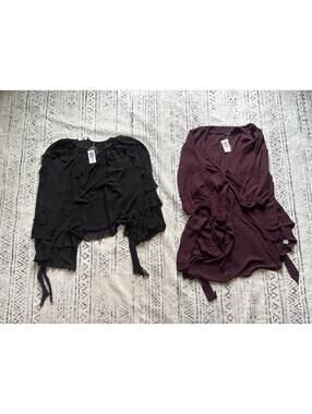 Torrid Chiffon Ruffle Sleeve Top Deep Black & Burgundy Size 00